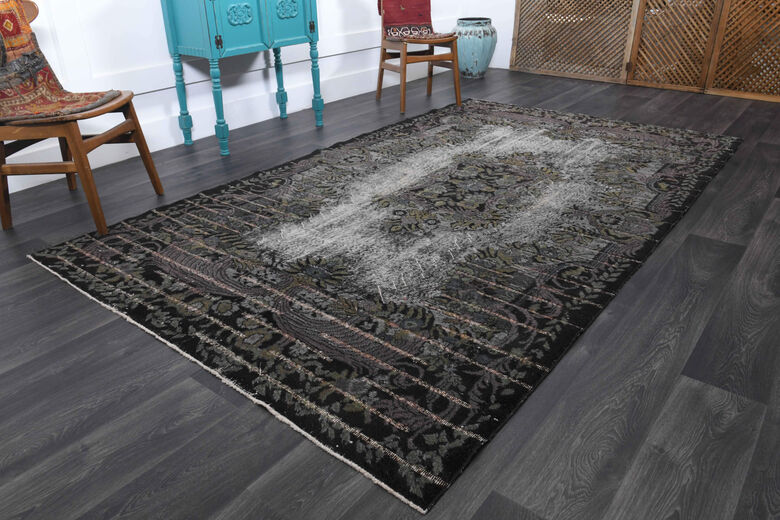 Black Relief - Vintage Area Anatolian Rug