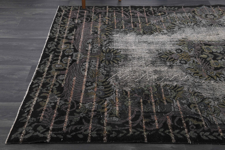 Black Relief - Vintage Area Anatolian Rug