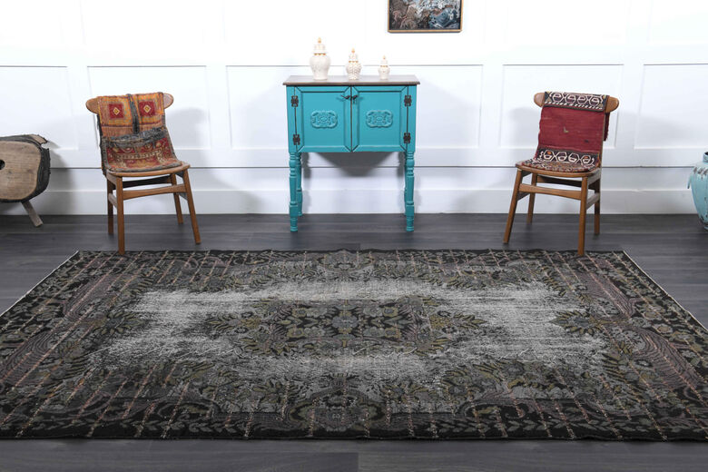 Black Relief - Vintage Area Anatolian Rug