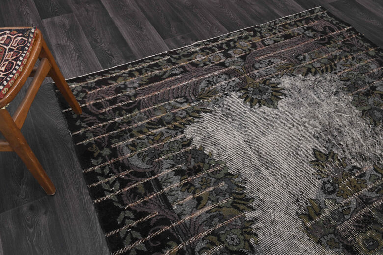 Black Relief - Vintage Area Anatolian Rug