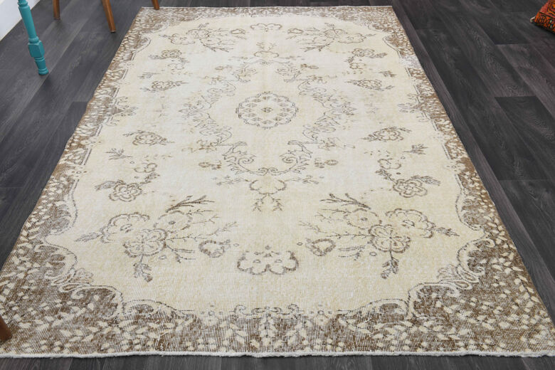 Neutral Beige Vintage Area Anatolian Rug