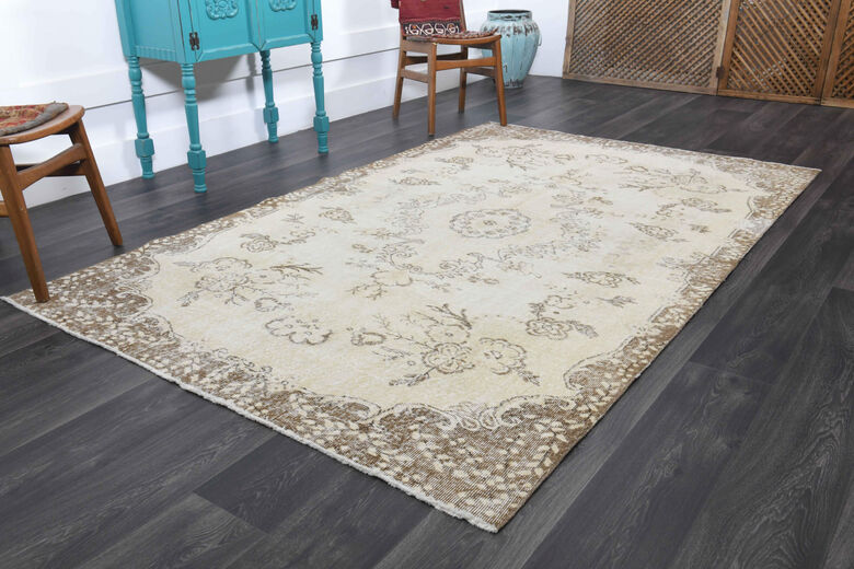 Neutral Beige Vintage Area Anatolian Rug