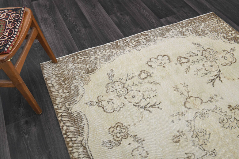 Neutral Beige Vintage Area Anatolian Rug