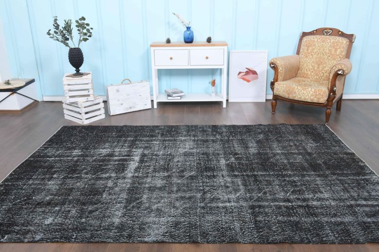 Solid Black Vintage Anatolian Rug