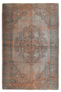 Gray-Orange Oriental Vintage Anatolian Rug - Thumbnail