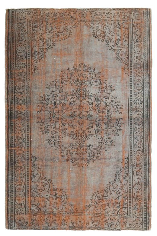 Gray-Orange Oriental Vintage Anatolian Rug