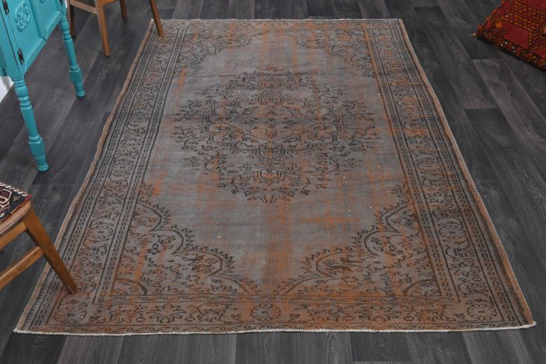 Gray-Orange Oriental Vintage Anatolian Rug