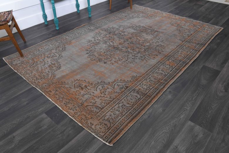 Gray-Orange Oriental Vintage Anatolian Rug
