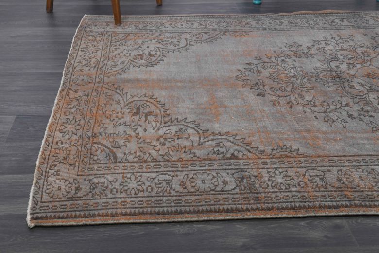 Gray-Orange Oriental Vintage Anatolian Rug