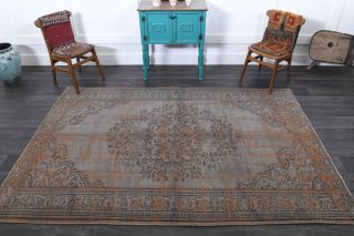 Gray-Orange Oriental Vintage Anatolian Rug - Thumbnail