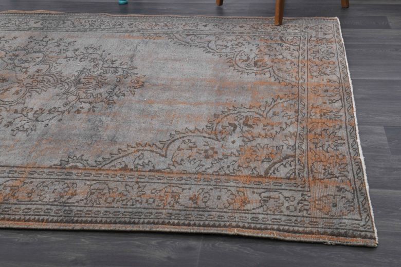 Gray-Orange Oriental Vintage Anatolian Rug