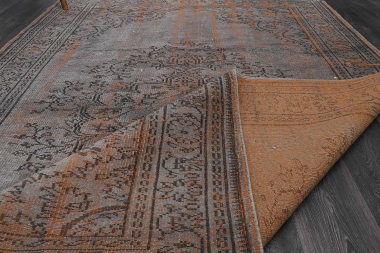 Gray-Orange Oriental Vintage Anatolian Rug