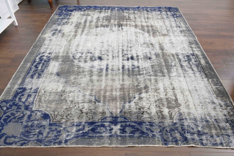 Distressed Vintage Turkish Area Rug