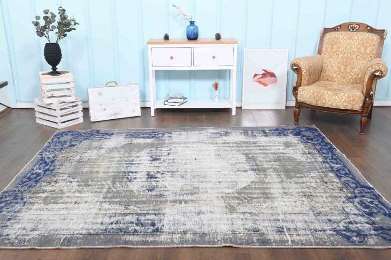 Distressed Vintage Turkish Area Rug