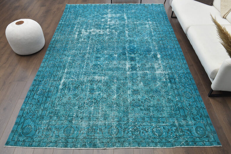 Vintage Blue Overdyed Anatolian Area Rug