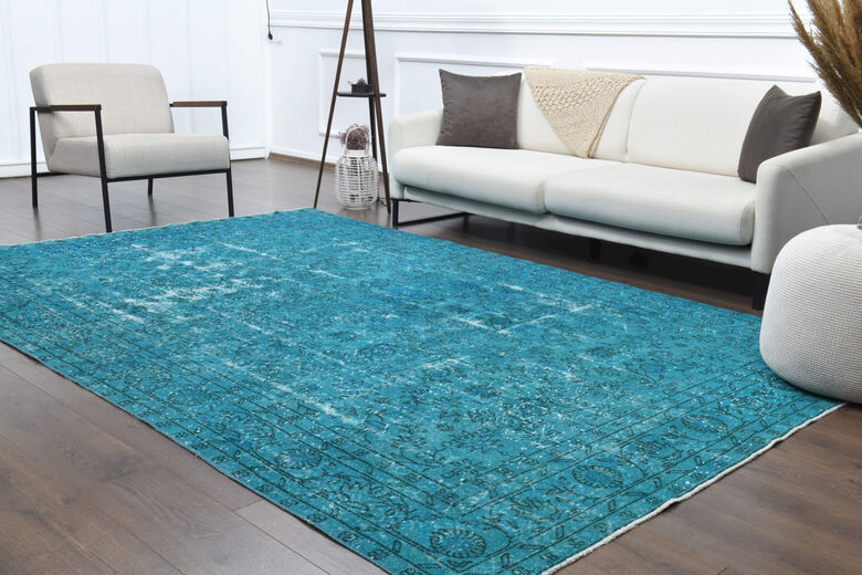 Vintage Blue Overdyed Anatolian Area Rug