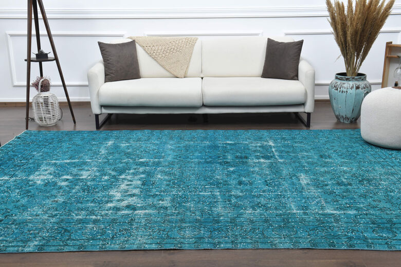 Vintage Blue Overdyed Anatolian Area Rug