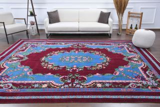 Blue & Burgundy - Vintage Oversized Area Rug - Thumbnail