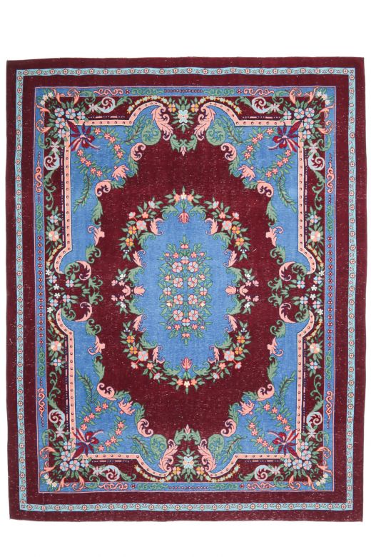 Blue & Burgundy - Vintage Oversized Anatolian Area Rug