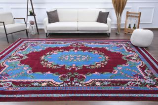 Blue & Burgundy - Vintage Oversized Anatolian Area Rug - Thumbnail