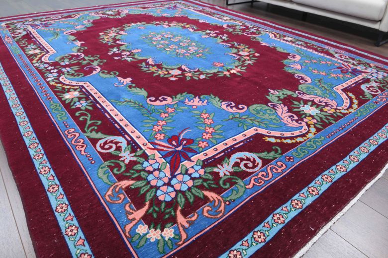 Blue & Burgundy - Vintage Oversized Anatolian Area Rug