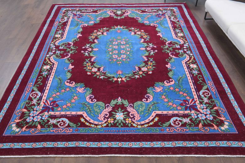 Blue & Burgundy - Vintage Oversized Anatolian Area Rug