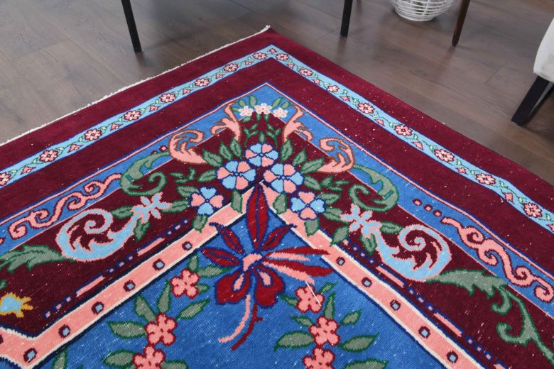 Blue & Burgundy - Vintage Oversized Anatolian Area Rug