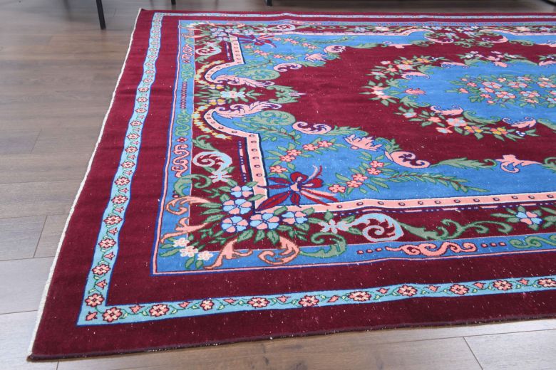 Blue & Burgundy - Vintage Oversized Anatolian Area Rug