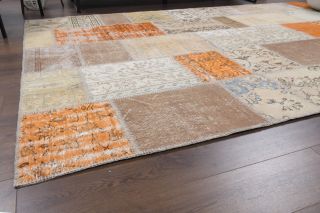 Beige & Orange - Vintage Patchwork Area Rug - Thumbnail