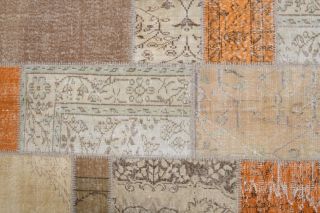 Beige & Orange - Vintage Patchwork Area Rug - Thumbnail