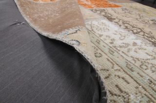 Beige & Orange - Vintage Patchwork Area Rug - Thumbnail