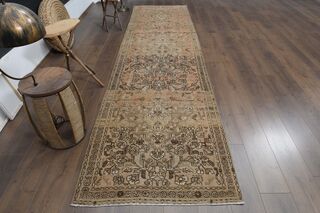 Orange Brown Floral Runner Rug - Thumbnail