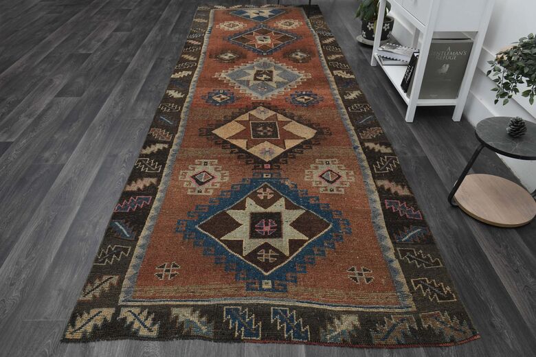 Dark Brown Orange Hallway Runner