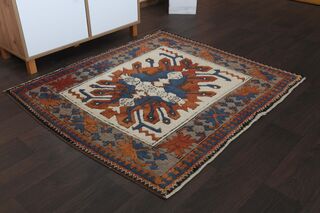 Navy Blue Orange Area Rug - Thumbnail