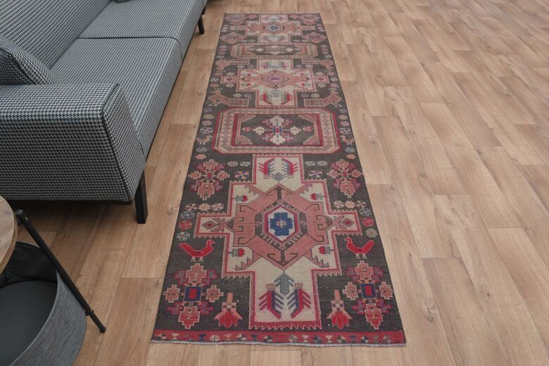 Pink Brown Hallway Runner Rug