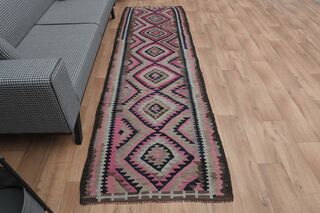 Pink Gray Handmade Runner Rug - Thumbnail