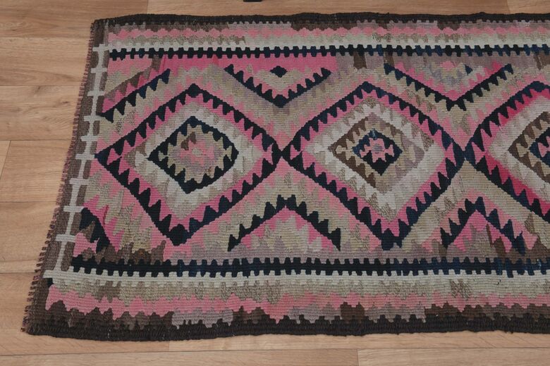 Pink Gray Handmade Runner Rug