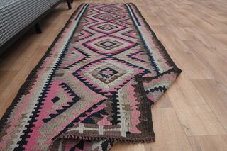 Pink Gray Handmade Runner Rug - Thumbnail