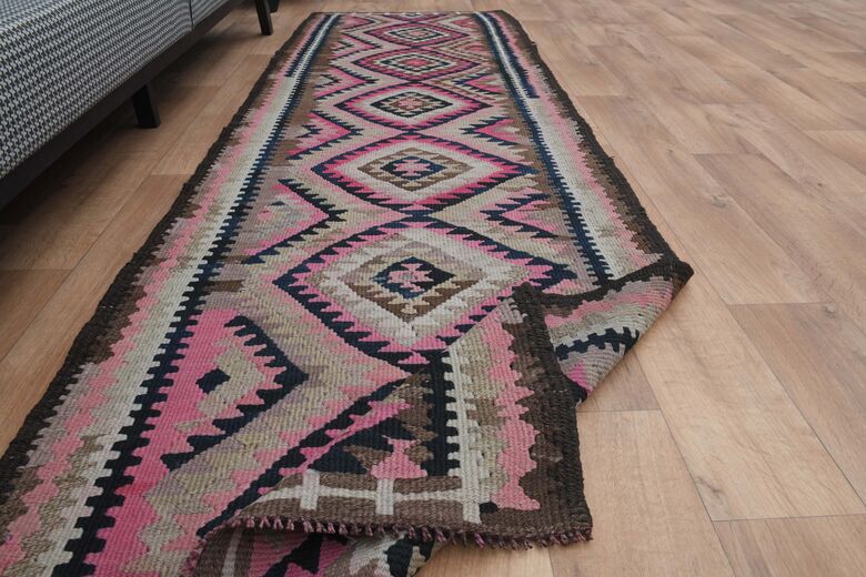 Pink Gray Handmade Runner Rug