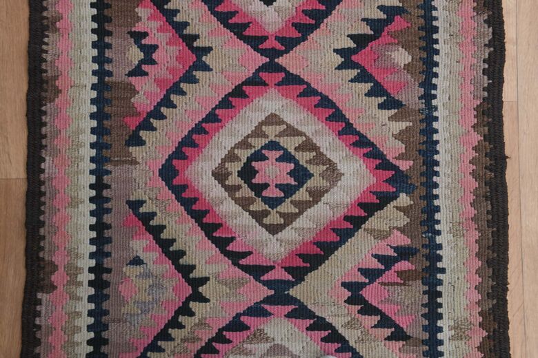 Pink Gray Handmade Runner Rug