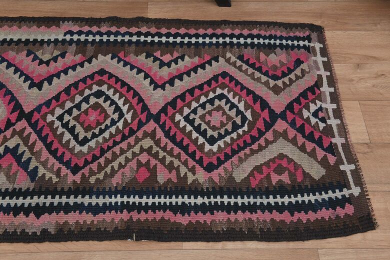 Pink Gray Handmade Runner Rug