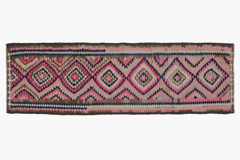 Pink Gray Handmade Runner Rug