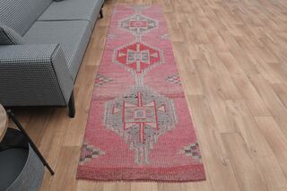 Pink Gray Vintage Runner Rug - Thumbnail