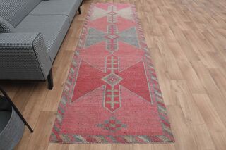 Pink Gray Vintage Runner Rug - Thumbnail