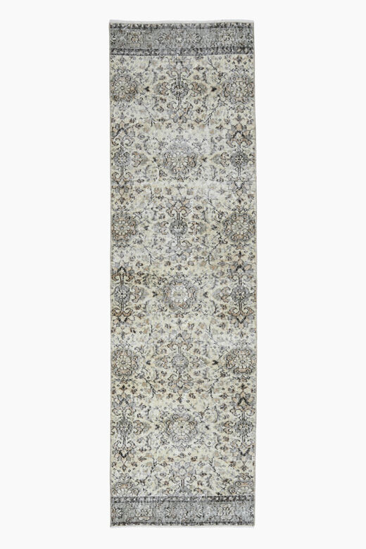 2x8, Beige Floral Turkish Oushak Runner