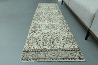2x8, Beige Floral Turkish Oushak Runner - Thumbnail
