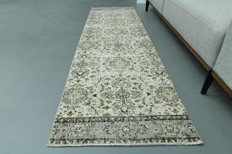 2x8, Beige Floral Turkish Oushak Runner