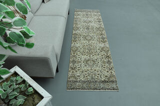 2x8, Beige Floral Turkish Oushak Runner - Thumbnail