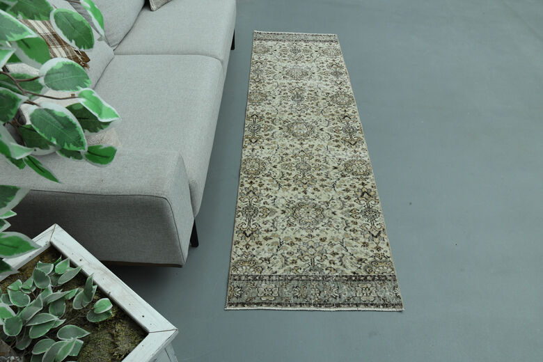 2x8, Beige Floral Turkish Oushak Runner