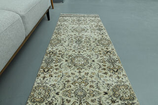 2x8, Beige Floral Turkish Oushak Runner - Thumbnail